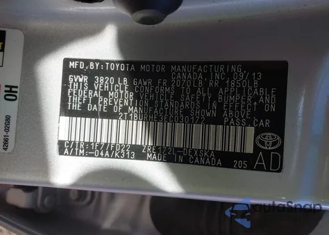 2014 Toyota Corolla S Plus z USA, uszkodzony, nr VIN 2T1BURHE3EC030172